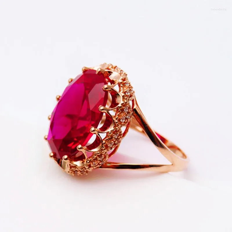 Cluster Rings 585 Purple Gold Plated 14k Rose Inlaid Oval Ruby for Women Opening Creative Court Style Party Jewelry