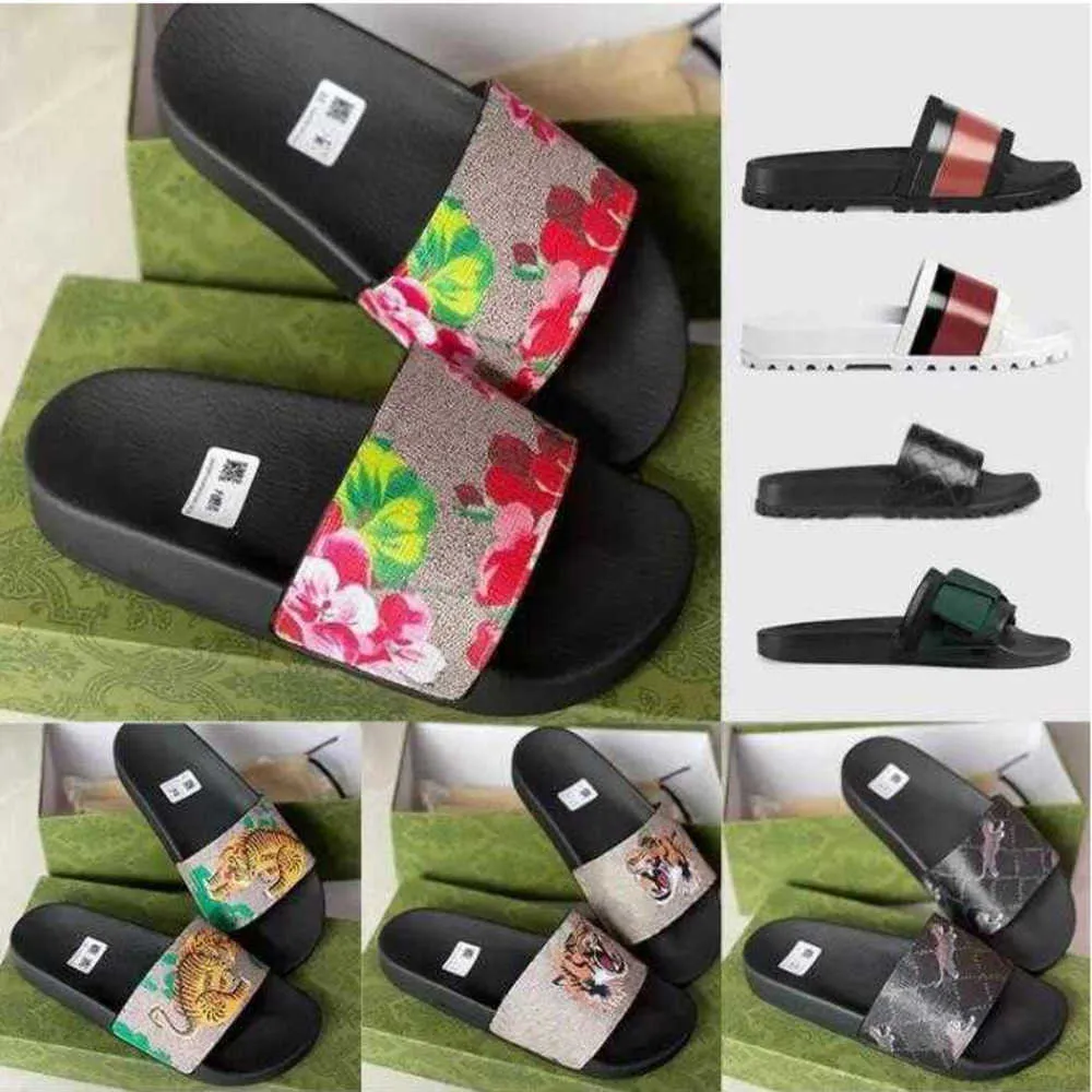 Designer rubberglijbaan sandaal bloemen brokaat heren slipper versnellings bodems slippers vrouwen gestreepte strand causale slipper 35-47 groot formaat met doos NO311