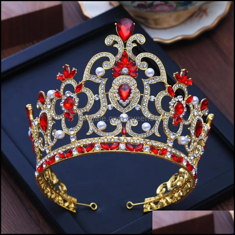 bridal tiaras with gold vintage red crystal bride wedding hair accessories rhinestone crown for girl 2504 y2