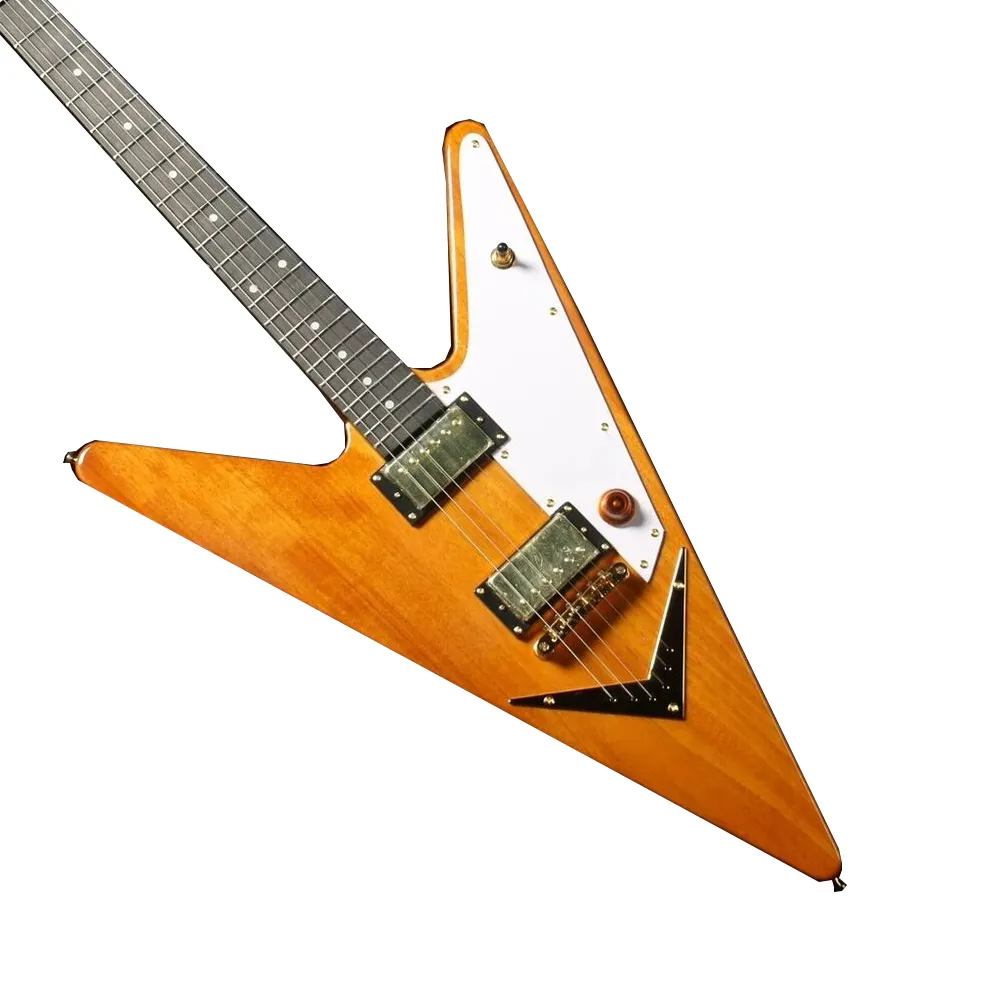Lvybest Chaîne de guitare électrique de forme spéciale à travers le corps HH Pickups Gold Hardware