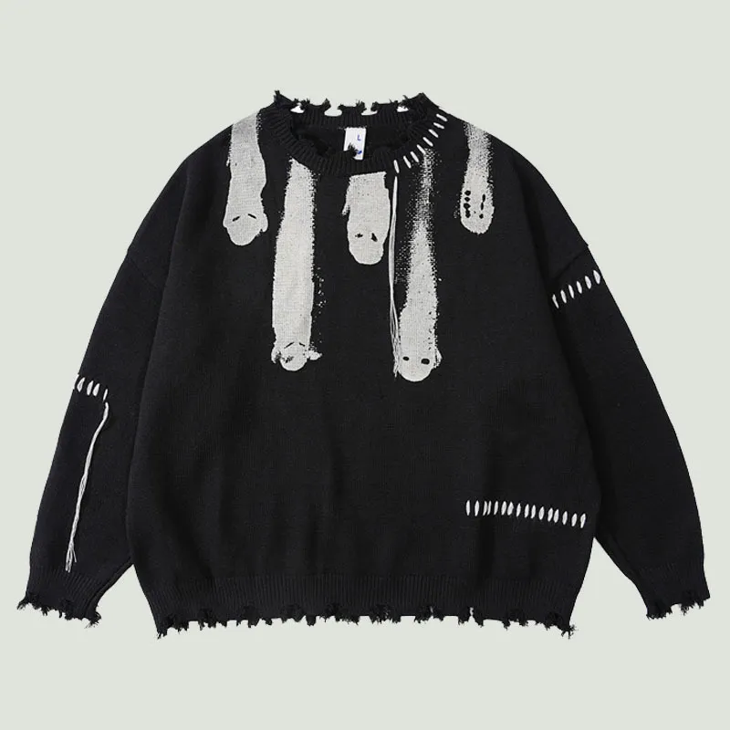 Męskie swetry Hip Hop Knitted Men Harajuku vintage Hole Ghost Graphic Jumpers Streetwear Punk Casual OversizeS Oversise Pullover Unisex 230206