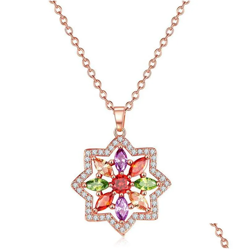 LACKETEN Europese en Amerikaanse sieraden Gorgeous Color Zirkon Koperen ketting Crystal Star Rose Gold Drop levering Kettingen Pe Dhgarden Dhhit