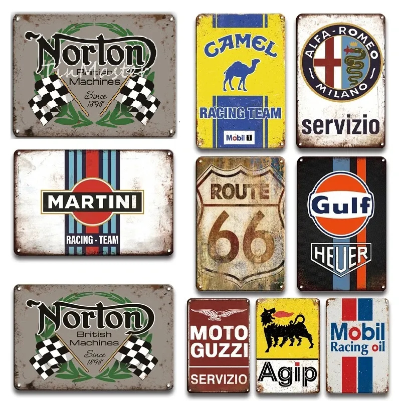 Motoröl Gas Racing Team Marke Malerei Vintage Metallschilder Garage Männerhöhle Wanddekoration Zubehör Retro Metallplatten Wandaufkleber Größe 30X20cm w01