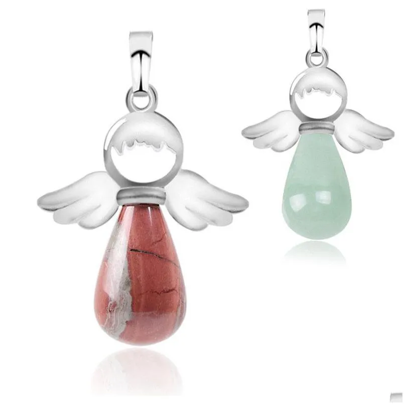 Pendant Necklaces Natural Stone Jewelry Necklace Selling Water Drop Crystal Sier Angel Female Wing Without Chain Stxl009 Deli Dhgarden Dhddt
