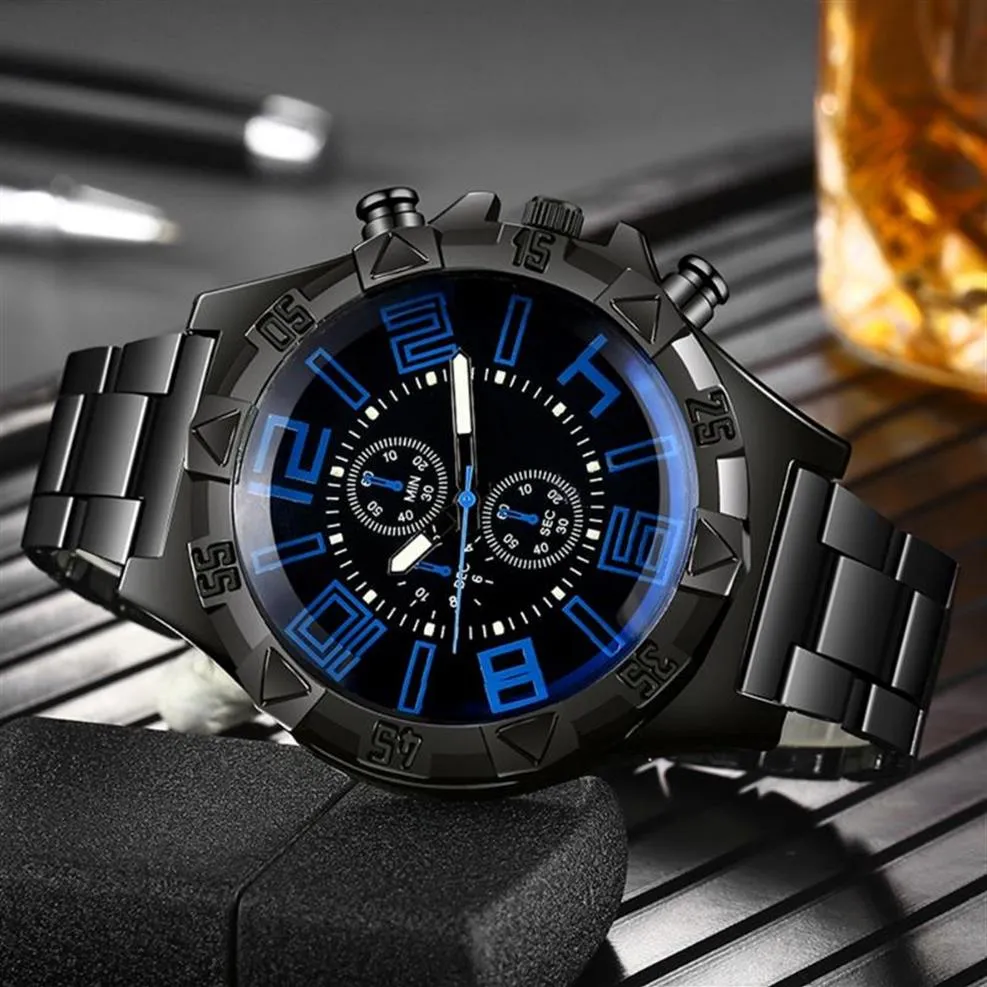 Mężczyzny kwarcowy zegarek moda swobodny sport sportowy blu-ray stalowy zespół
