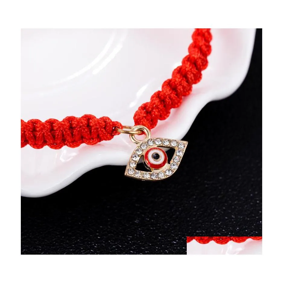 Bracelets à breloques Bracelet à cordes rouges Evil Eye Of Fate Bonne chance Amet Protection Drop Delivery Jewelry Dhumt