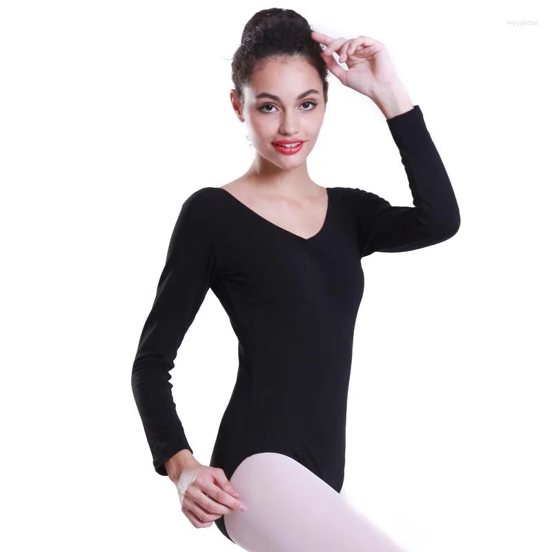 Stage Wear Lady Long Sleeve Jumpsuit Female Gymnastics Dance Practice Dress Girls Ballet Suit Cotton Sleeved D-0612