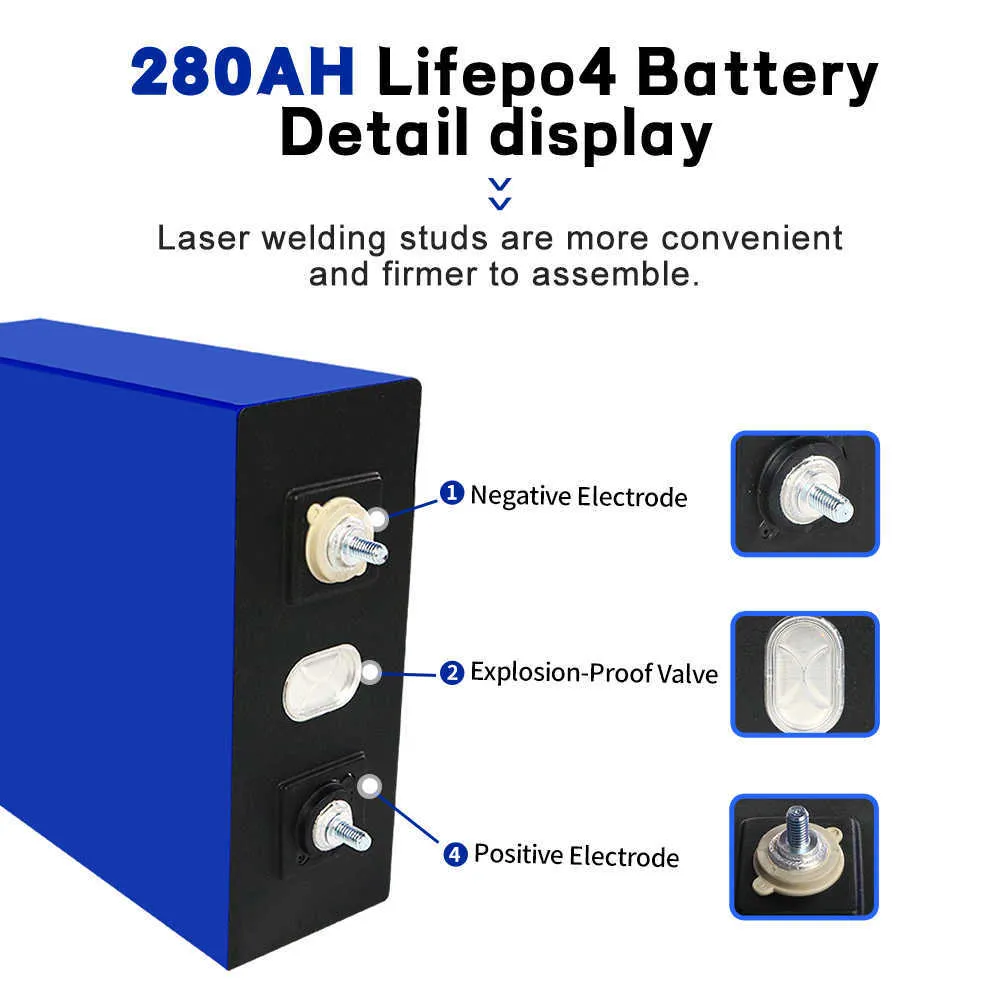 LIFEPO4 Batteri 280AH 3.2V Cell Fullt matchad DIY 4/8/16/32st DIY 12V 24V 48V uppladdningsbar solhembåt RV utanför nätbatteriet