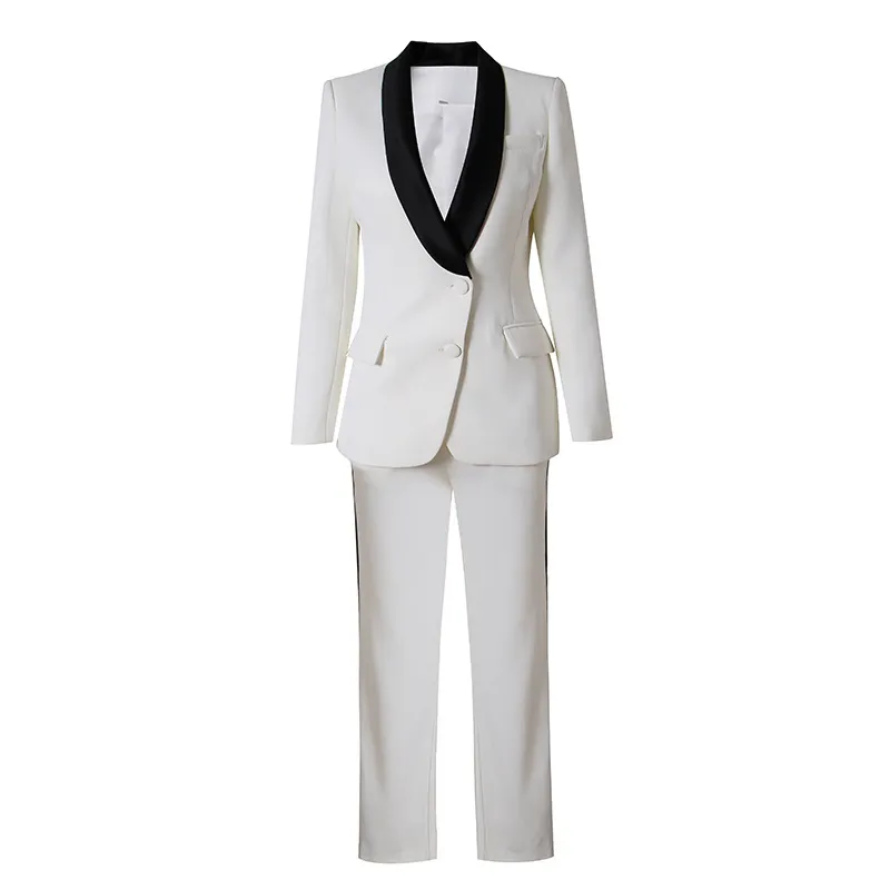 Designer Luxury White Runway Pantalone manica lunga Blazer monopetto Cappotti Top Gamba dritta Pantaloni lunghi Abbigliamento da cerimonia formale da donna Completo da due pezzi