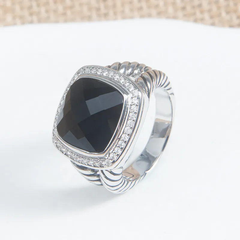 Bandringar kvinnor och män klassiska damer 14mm svart onyx zirkonringar mode smycken tillbehör ringer281f