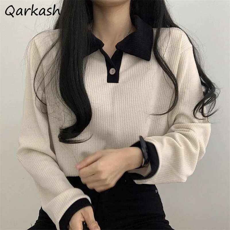 Women's Hoodies Sweatshirt Patchwork Simple Design Turn Down Collar Mujer Spring Stylish Vintage Ulzzang Basic Comfortable Holiday Teens 230206