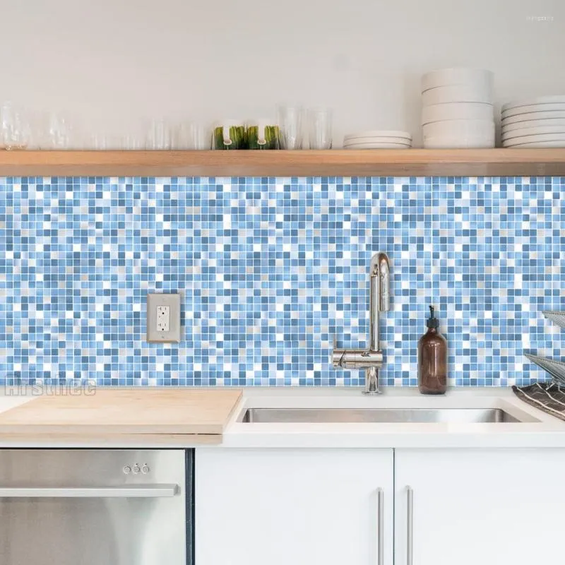 Wall Stickers Blue 10x10/15x15 Kitchen Self-adhesive Tile Bathroom Mosaic Panel Backsplash Waterproof Wallpaper Art Decor