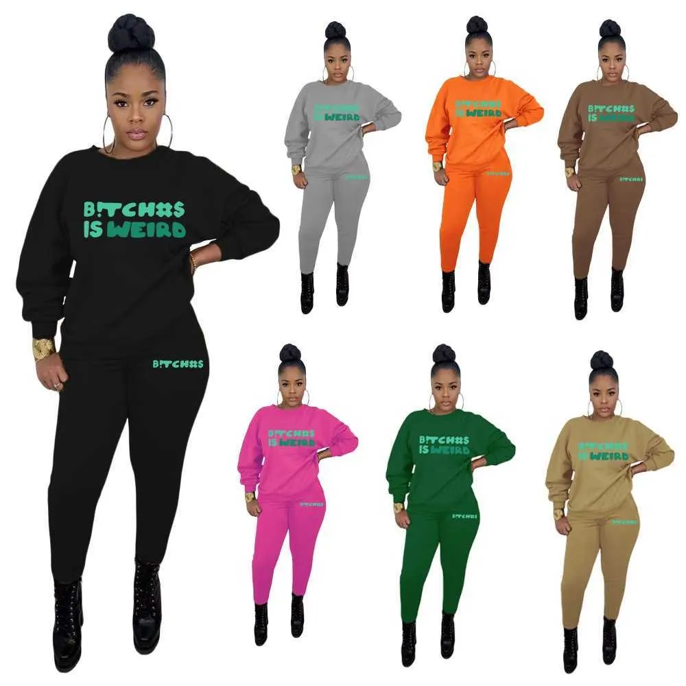 Plus storlekar S-5XL Women Tracksuits Two Pieces Set Designer 2023 Nya ins bokstäver Tryckta runda halströja Pants Ladies Sportwear 7 Färger