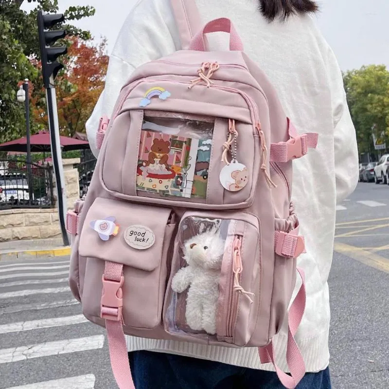 Torby szkolne 2023 Cute damskie plecak wodoodporny nylonowe plecaki dla nastolatków dziewczyny multi-kieszeni Lady Kawaii Laptop Book Pack Mochila