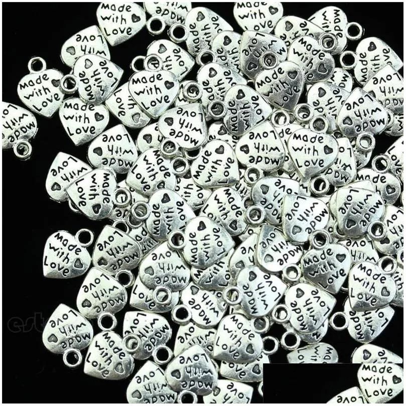 Charms Lot 50 Sier fait avec amour Cz coeur pendentifs collier perles Diycharms livraison directe bijoux résultats composants Dhjrp