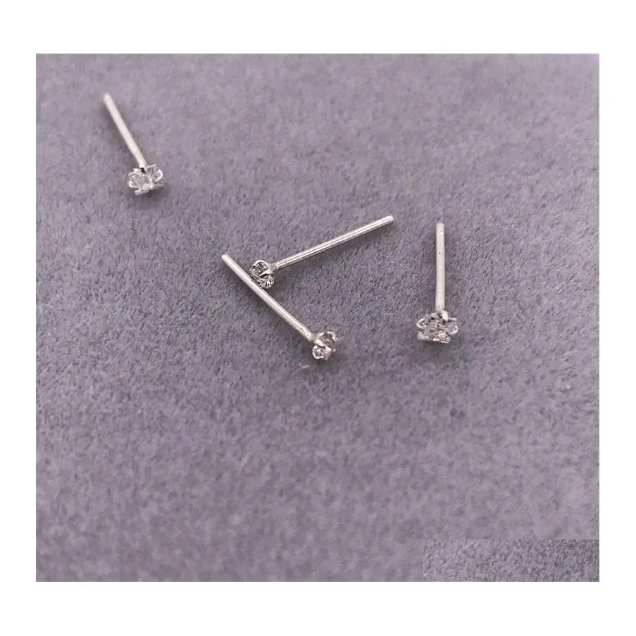 Burun Halkaları Saplamalar 925 Sterling Sier 1.5 mm berrak kristal saplama düz pim moda kadınlar nariz piercing takı 36pcs/pack626 t2 dr dhsr0