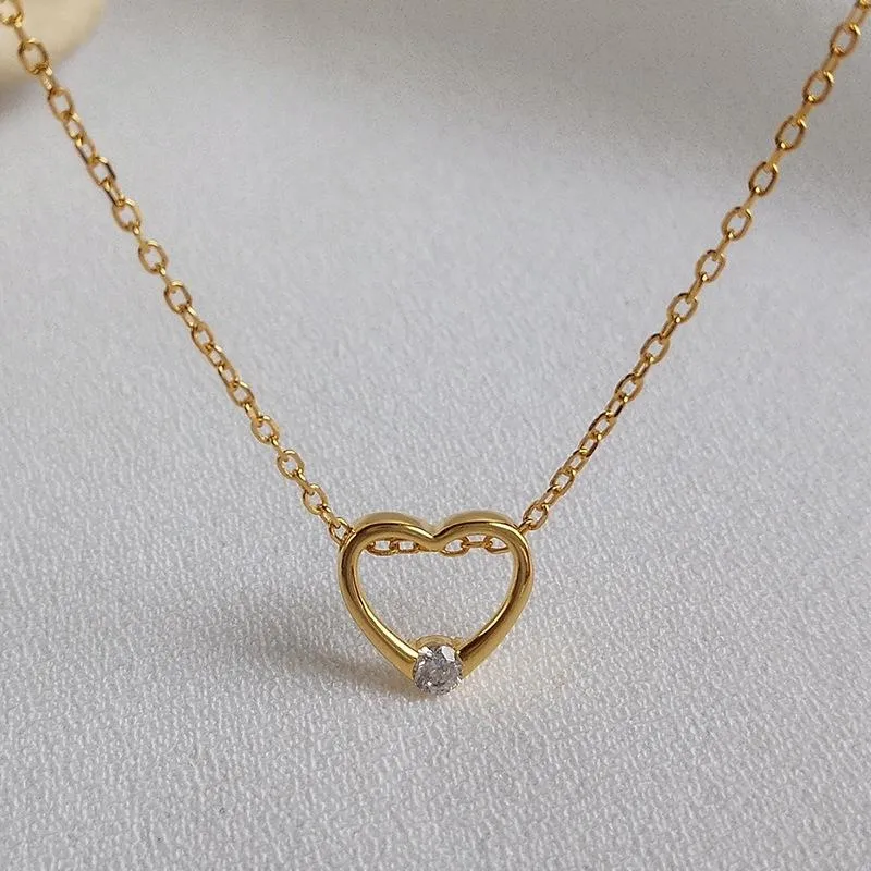 Chains S925 Sterling Silver Necklace Female South Korea East Gate Zircon Hollow Heart Christmas Gift Custom