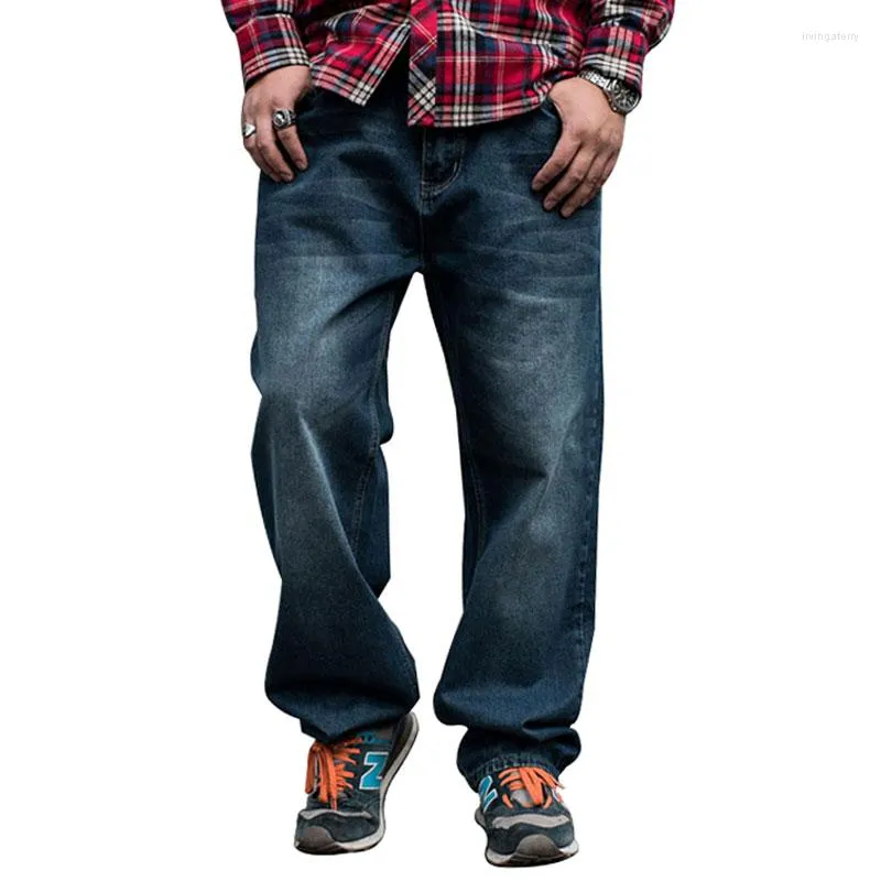Jeans da uomo 2023 Pantaloni larghi in denim da uomo Dritto Casual Streetwear Hip Hop Skateboard di marca Pantaloni larghi blu a gamba larga 46