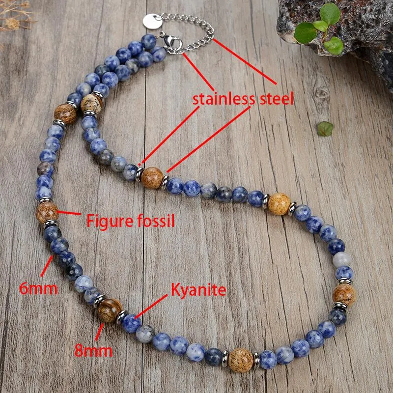 Цепи 2023 Классическая ретро -ожерелье для мужчин и женщин матовая черная натуральная тигровая глаз Kyanite Picture Stone Dewelry