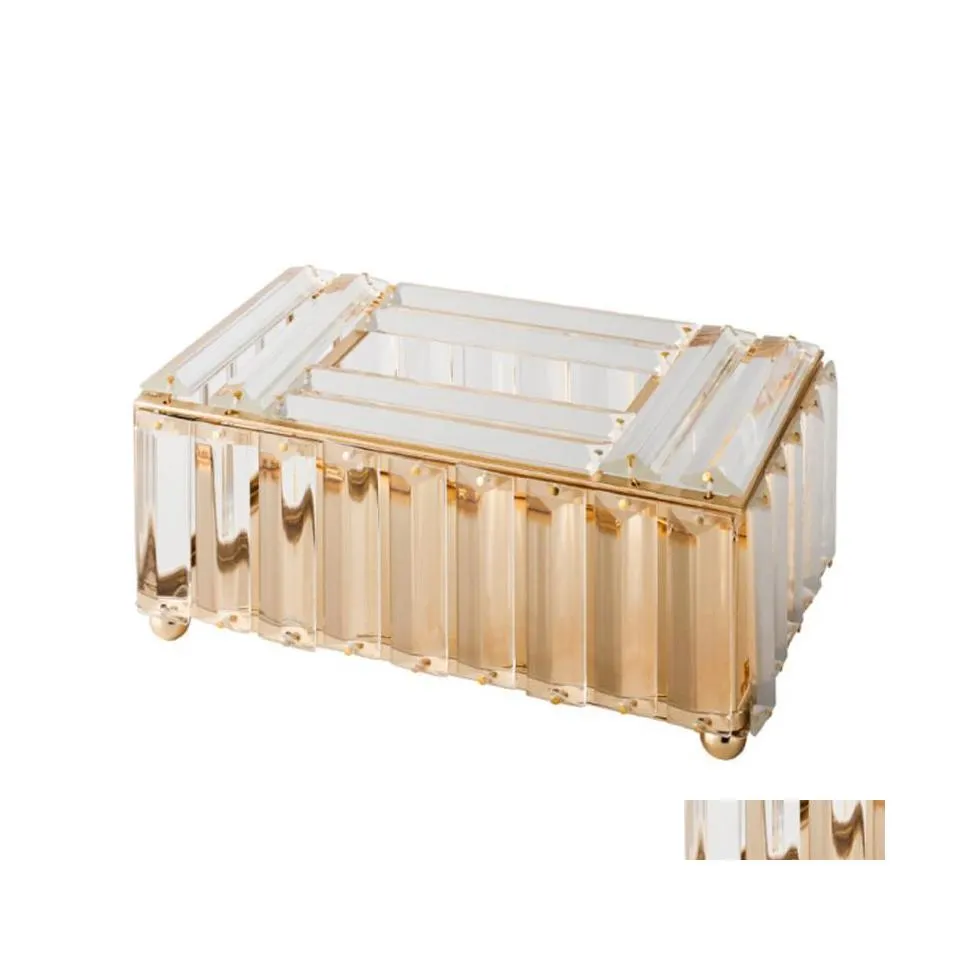 Tissue Boxes Napkins 1Pc Crystal Delicate Box Home Decorative Napkin Holder Golden White Drop Delivery Garden Kitchen Dining Bar T Dhpkl