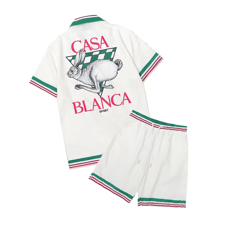 Casablanca chemise 24ss chemise de créateur ensemble short et haut imprimé chemise décontractée pour homme femme ample en soie chemise Casablanca t-shirt de luxe à manches courtes t-shirt de haute qualité FASD