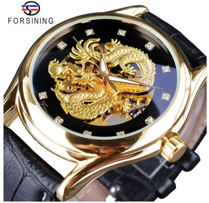 Forsining Luxury Sport Sport Mechanical Watch Diamante Diamante Dragon Wristwatches Hand luminoso Men Water impermeável Relógio automático