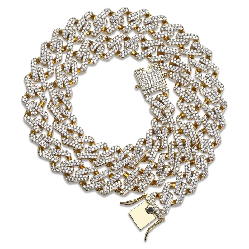 New Diamond 14MM Miami Cuban Chain Collana Hip Hop da uomo con zirconi completi Catena in oro per uomo