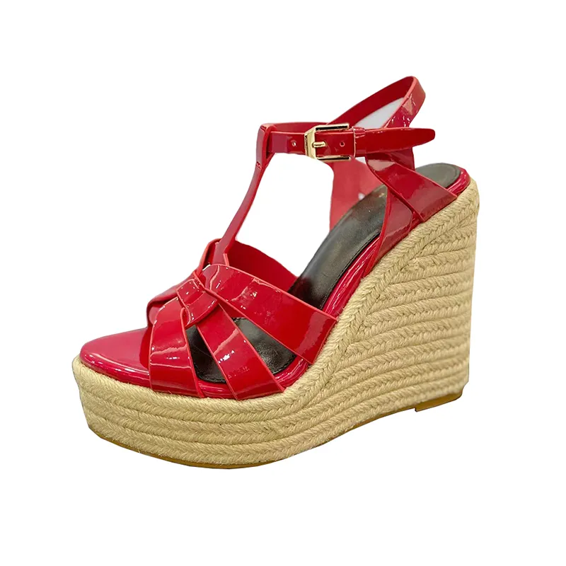 Sandali con zeppa da donna eleganti ed eleganti cinturino con fibbia alla caviglia con plateau a gradazione sandali in iuta estivi aperti a punta aperta con cinturino incrociato scarpe espadrillas
