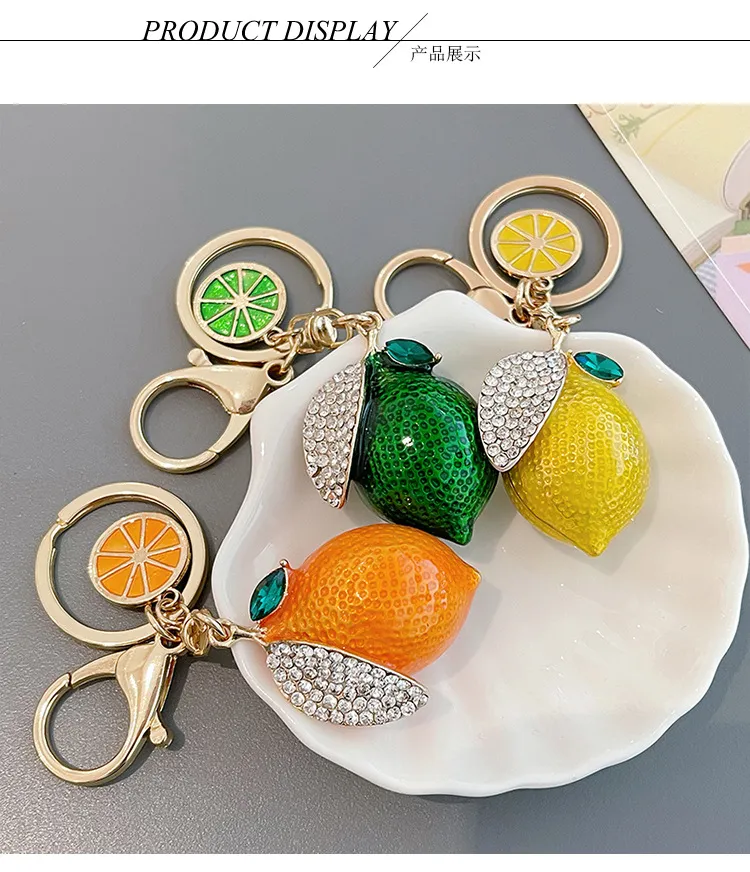 Mignon strass citron voiture porte-clés Simulation créative fruits porte-clés sac à main accessoires sac pendentif