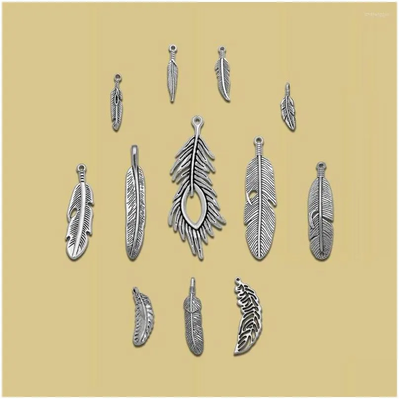 Charms Antique Sier 도금 공작 깃털 꿈 포수 펜던트 DIY 귀걸이 보석 제조 소재 공급 Accessori Dhovz