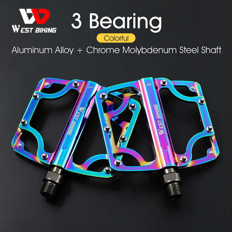 Bike Pedals WEST BIKING Colorful Bicycle Pedal Effort-saving 3 Bearing CNC Ultralight Pedal MTB Road Bike Part BMX Pedal Cycling Accessories 0208