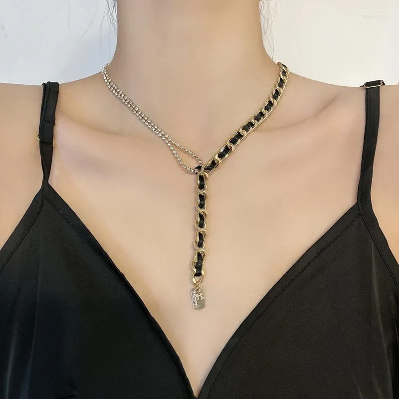 Цепи Srcoi Vintage Leather Woven Chain y -образная ожерелье для женщин Bijoux Золотая плетена