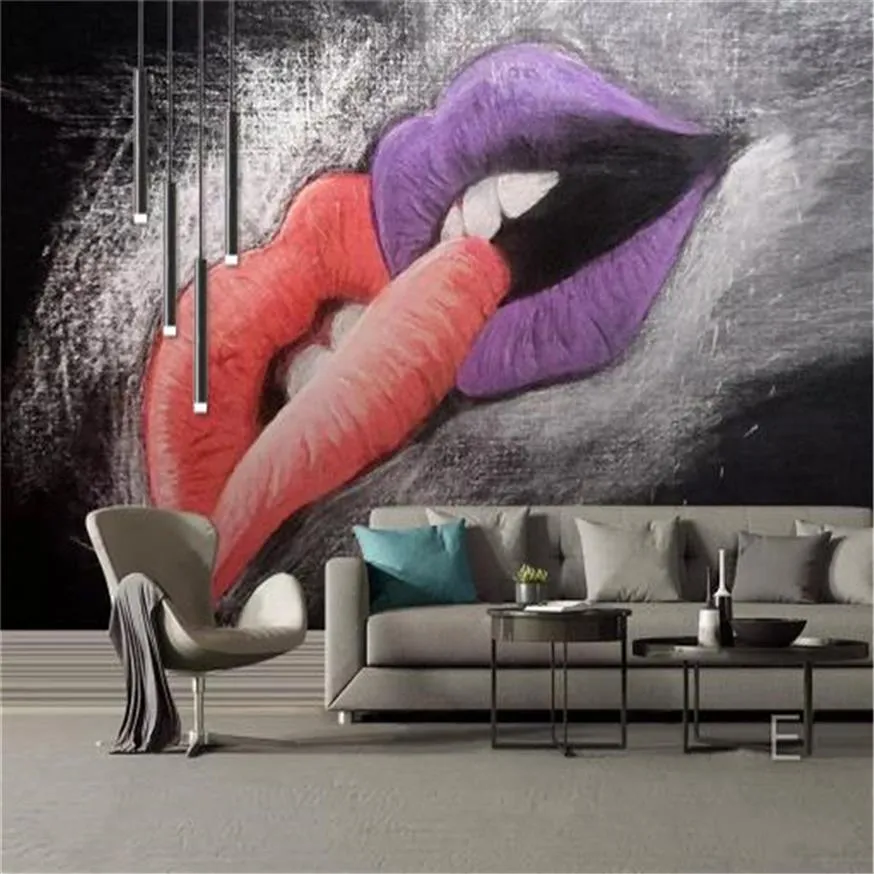 LoveLips 3D Wallpaper Modern Romantic Mural For Living Room Decor 290G