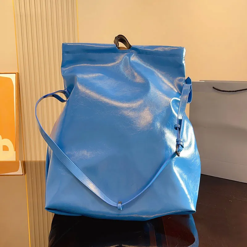Garbage Cross Body Bag Drawstring Handbags Shoulder Underarm Women Bags Handbag purse Real leather Pouch Wallet Clamshell Metal letter Adjustable strap