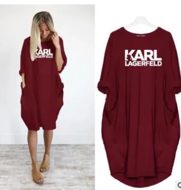 Casual Luxury Karl Lagerfield Woman Dresses Bekväma kvinnor Lossa klänningar Karl Letter Designer Letters Print Plus Size Clothing Karl Lagerfield Bag klänning 45