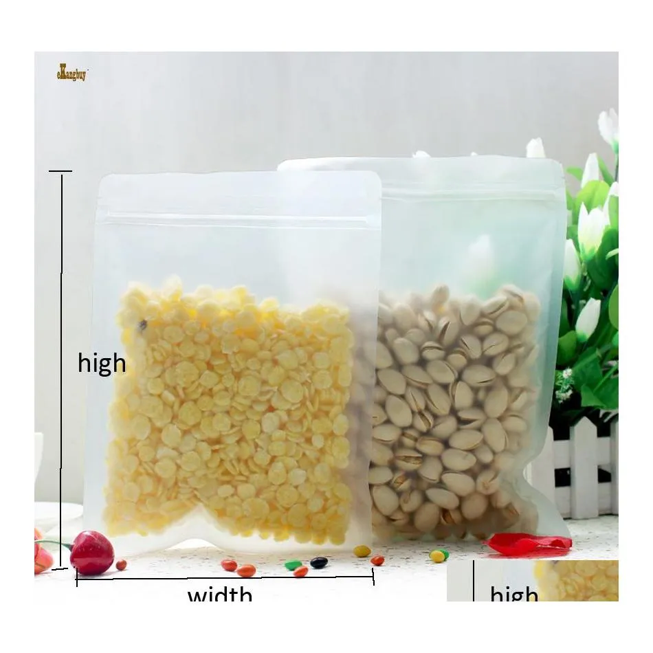 F￶rpackningsp￥sar 100 st parti 9Size Frosted Matte Plastic Kitchen Storage Package Zip Lock Packaging Flat Bottom Heat t￤tning Topp Drop Deliv Dhngn