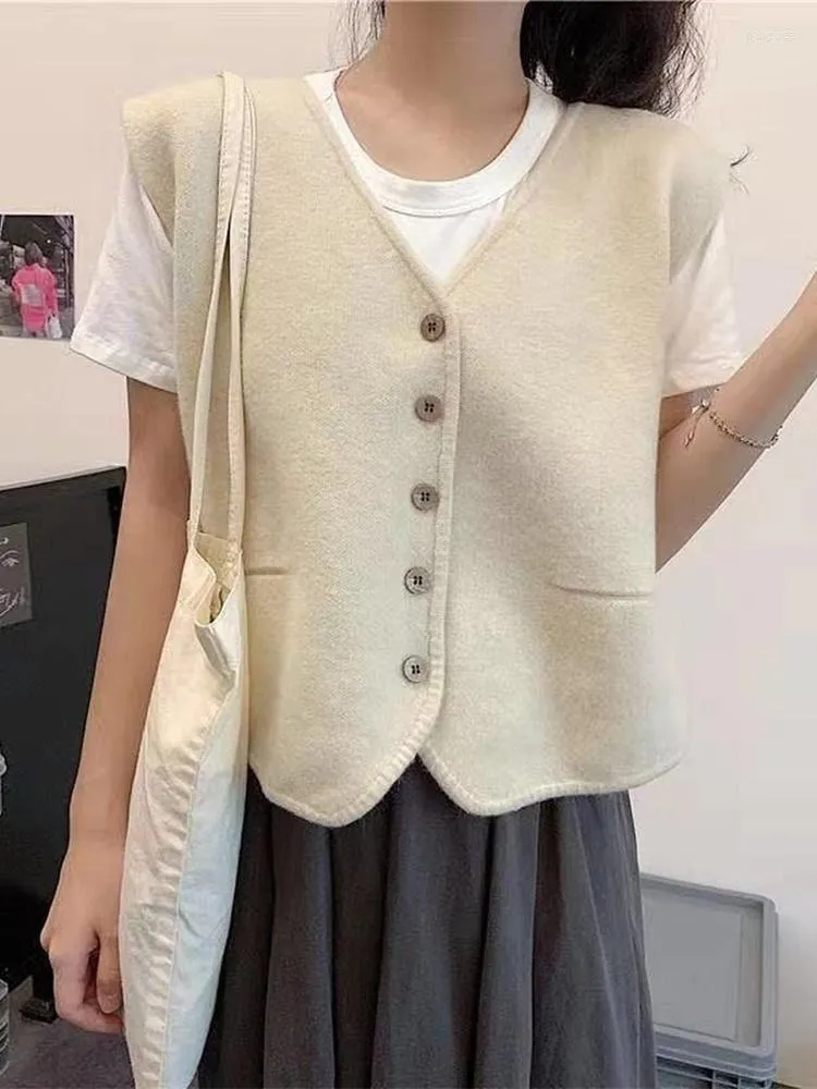 Women's Vests Vest Coat Women Beige Tanks Jacket V-neck Sleeveless Solid Office Lady Spring Autumn Elegant Chic Woman Tops Clothes Waistcoat