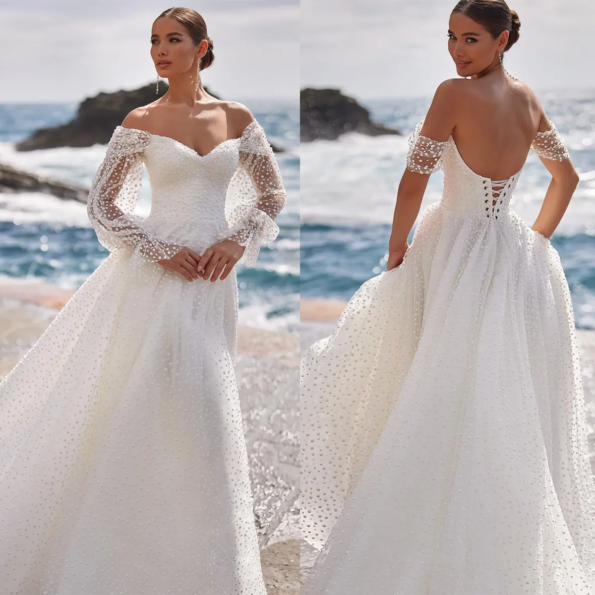 Elegant A-Line Wedding Dresses Sweetheart Off the Shoulder Polka Dot Backless Pets Up Court Gown Custom Made Plus Size Brudkl￤nning Vestidos de Novia