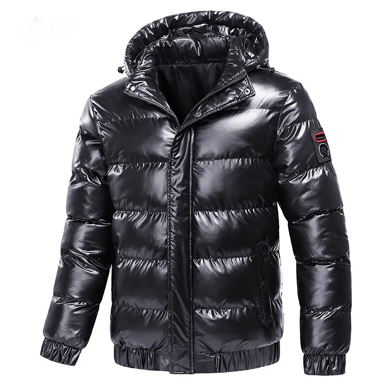 Jaquetas masculinas outono casaco blusão moda masculino algodão quente parka brilhante para baixo capuz casual outerwear térmico preto bombardeiro homens 230207