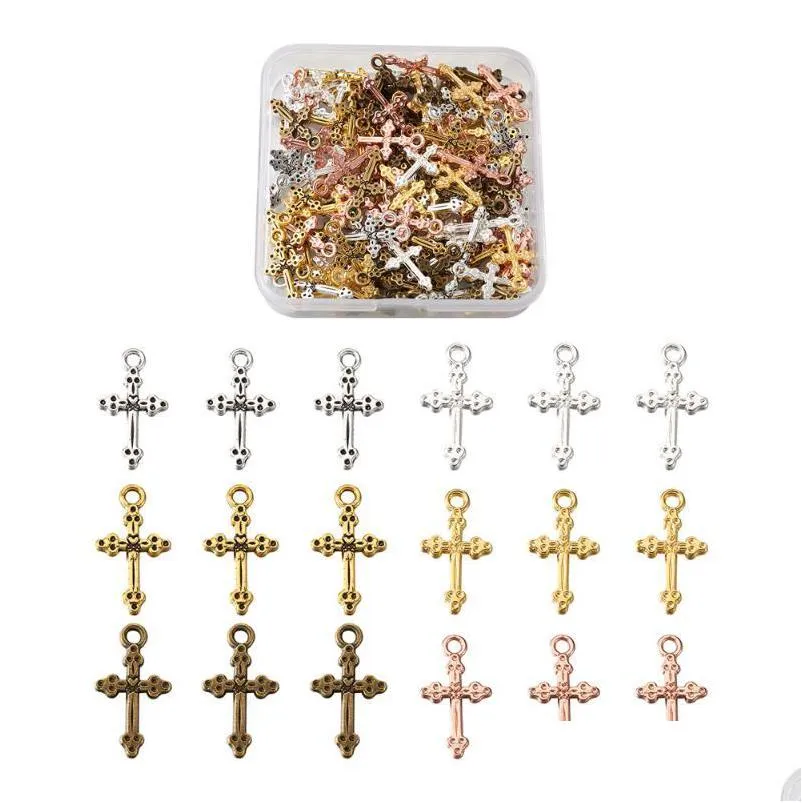 Charms 120pcs / boîte bijoux pendentifs en alliage cadmium plomb croix mélangée 6 couleurs 20pcs / colorcharms livraison directe 202 Dhhqv