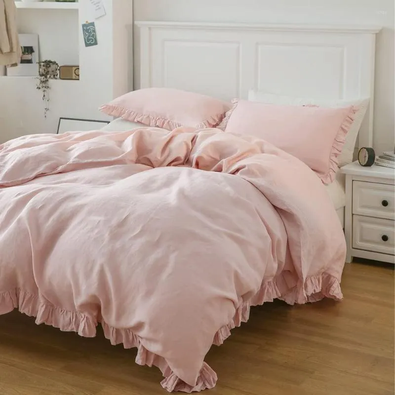 Sängkläder sätter Simpleopulens 3st Linen King Size Däcke Cover Bed Set Ruffled Belgian Flax Farmhouse Pillow Case Breatoble