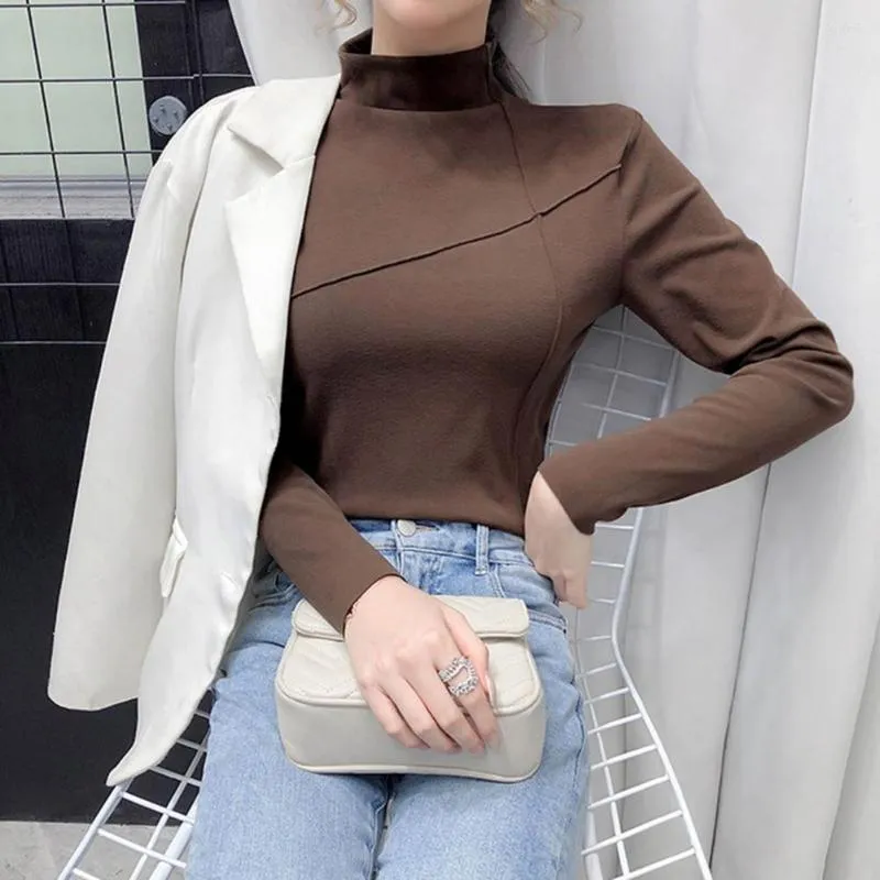 Women's Blouses Bottoming Blouse Long Sleeves Thermal Top Solid Color Double-sided DE Velvet Basic Undershirt