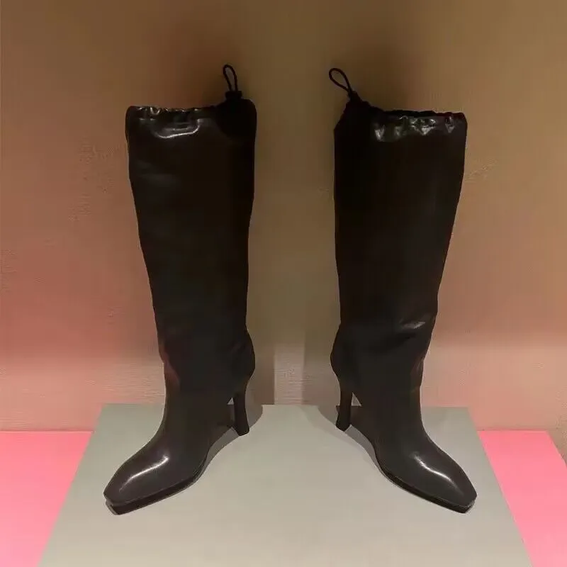 2023 High Heels Stretch Boots Women Fashion Pointed Toe Falkon Designer Balencaigaity Genuine Leather Black Sexy Western Boots Women Shoes Bb Paris