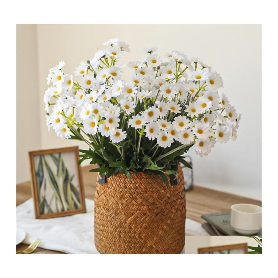 Fleurs décoratives Couronnes Blanc Daisy Bouquet Bricolage Décoration Plantes Soie Artificielle Faux Fleur Jardin Fête De Mariage Drop De Dh8Rb