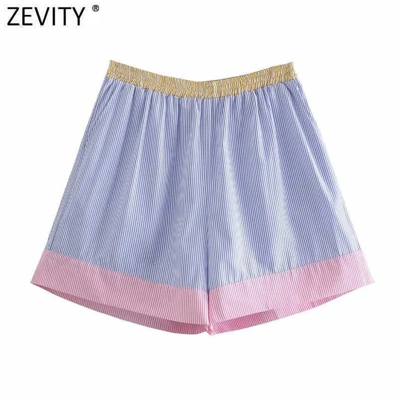 Kvinnors shorts zevity kvinnor mode 3 färger kontrast randig avslappnad varm Bermuda kvinnlig chic elastisk midja sommar pantalon cortos y2302