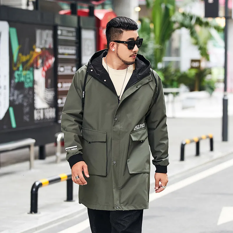 Jaquetas masculinas grandes trench coats homens com capuz longo preto windbreakers primavera outono trenchcoat vintage 1900s leve tamanho grande 8xl 6xl 230207