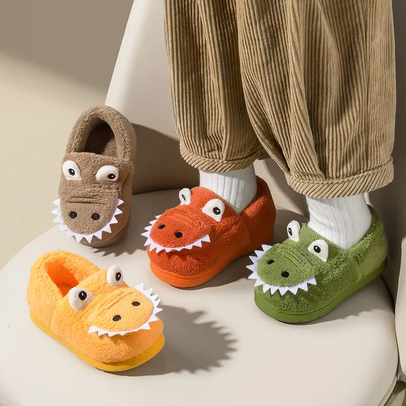 Slipper Nonslip Children Home Slippers Baby Warm Cotton Indoor Shoes Winter Cartoon Dinosaur Kids Slippers Boys Girls Flops Soft 230208