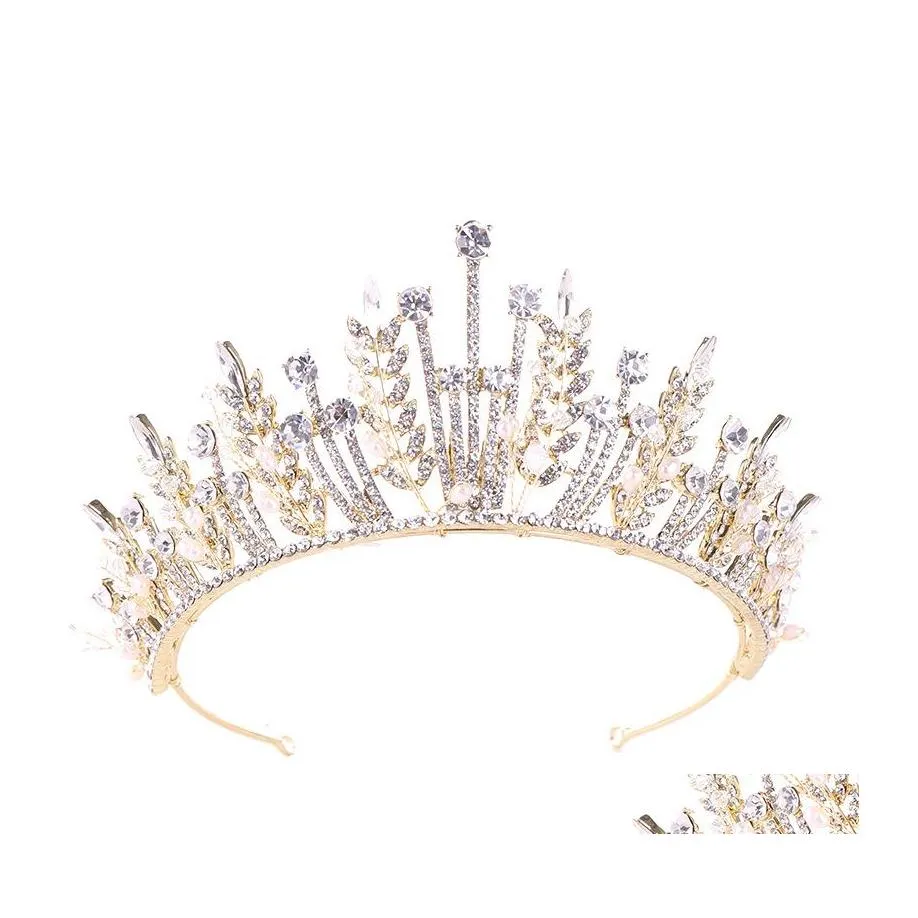 Tiaras Baroque Luxury Bridal Crystal Leaf Congress Princess Queen Pageant Prom Pearl Veal Headd