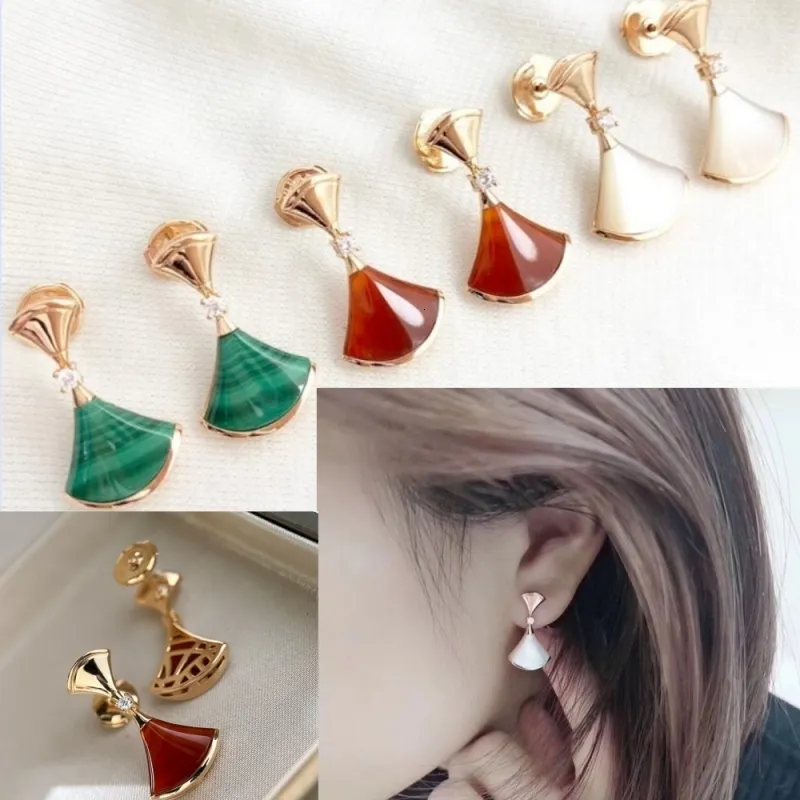 Stud European and American senior carnelian fritillary skirt earrings 925 silver gold-plated ladies fashion trend brand jewelry gift 230208