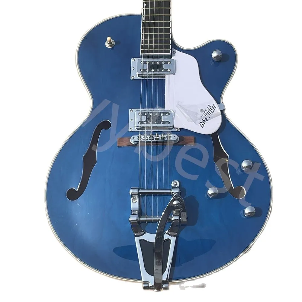 LvyBest Guitar Gretch Blue Falcon Electric Guitar Gold glittrande kropp Bindande ihålig kropp dubbel f ​​hål stora tremolo bridge guld